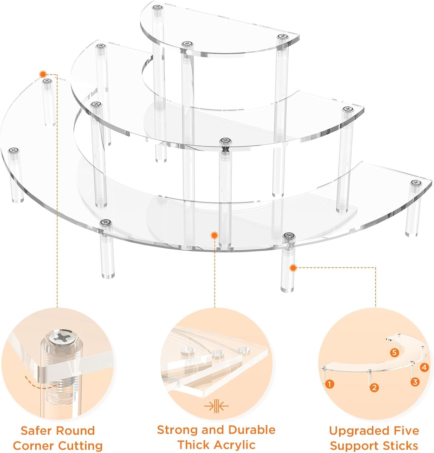 3 Tier Acrylic Display Risers Half Moon Cupcake Stand Clear Perfume Organizer