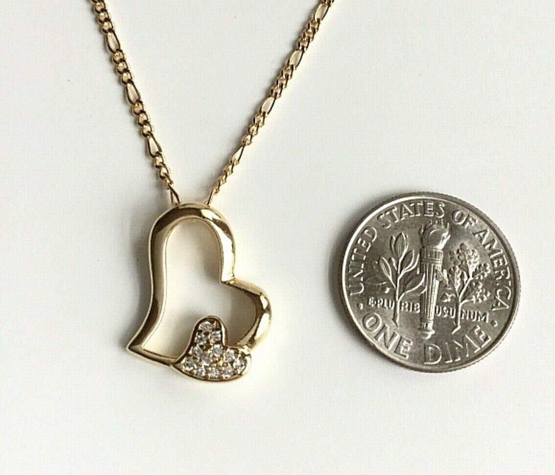 18K GOLD FILLED CZ HEART LOVE NECKLACE 20″ LONG/CADENA DE CORAZON 20″- 18x14mm