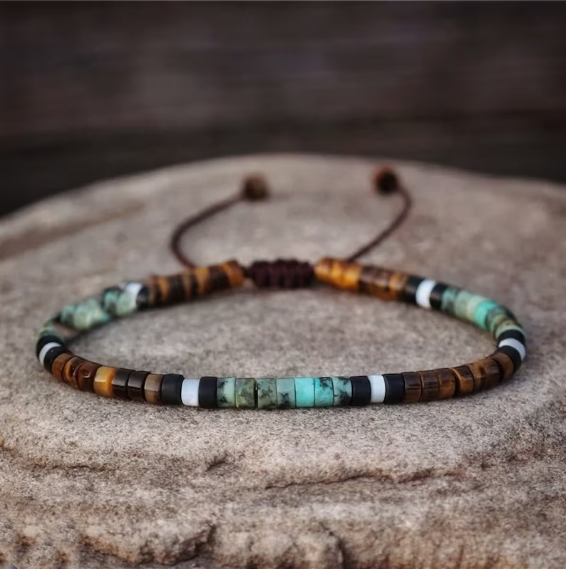 African Turquoise Tiger Eye Tube Beads Healing Dainty Women Men Lucky Bracelet