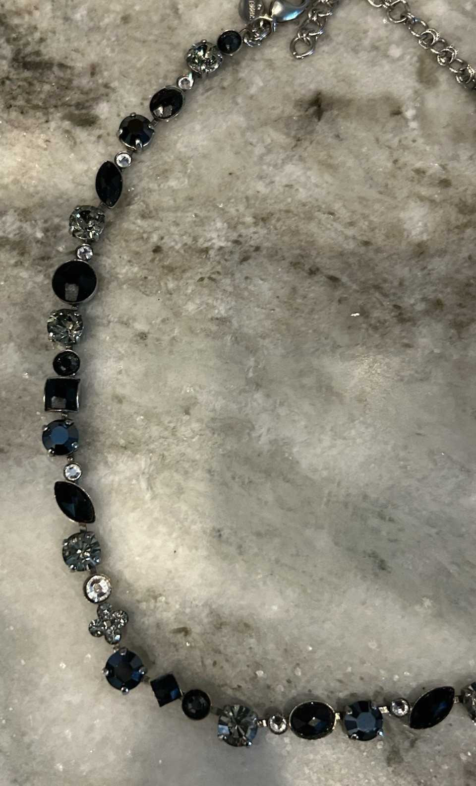 Sorrelli Tennis Choker Necklace Black Gray Crystal Adjustable Silver Retired