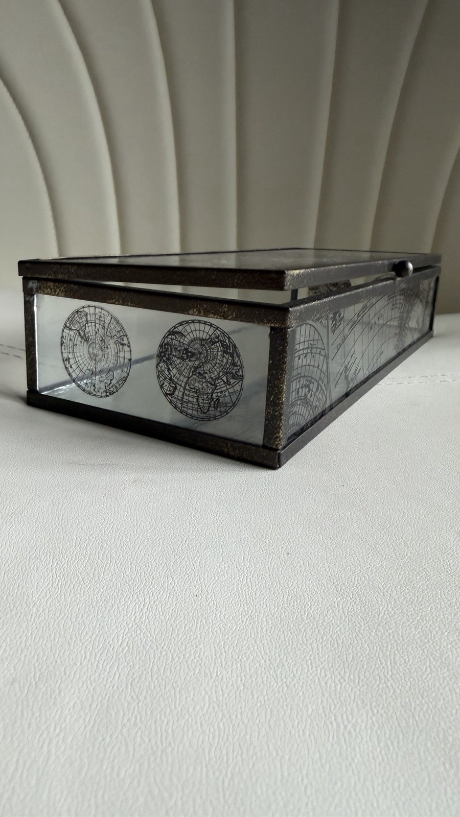 Vintage Style Glass World Map Keepsake Box Jewelry Trinket Storage Display Case