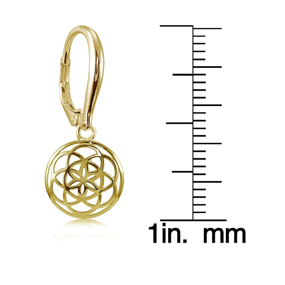 Yellow Gold Flashed 925 Silver Polished Filigree Round Dangle Leverback Earrings