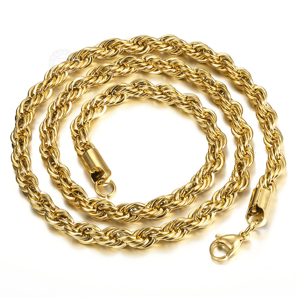 2/3/4/5/7/9mm Gold Plated Stainless Steel Rope Chain Bracelet or Necklace Unisex