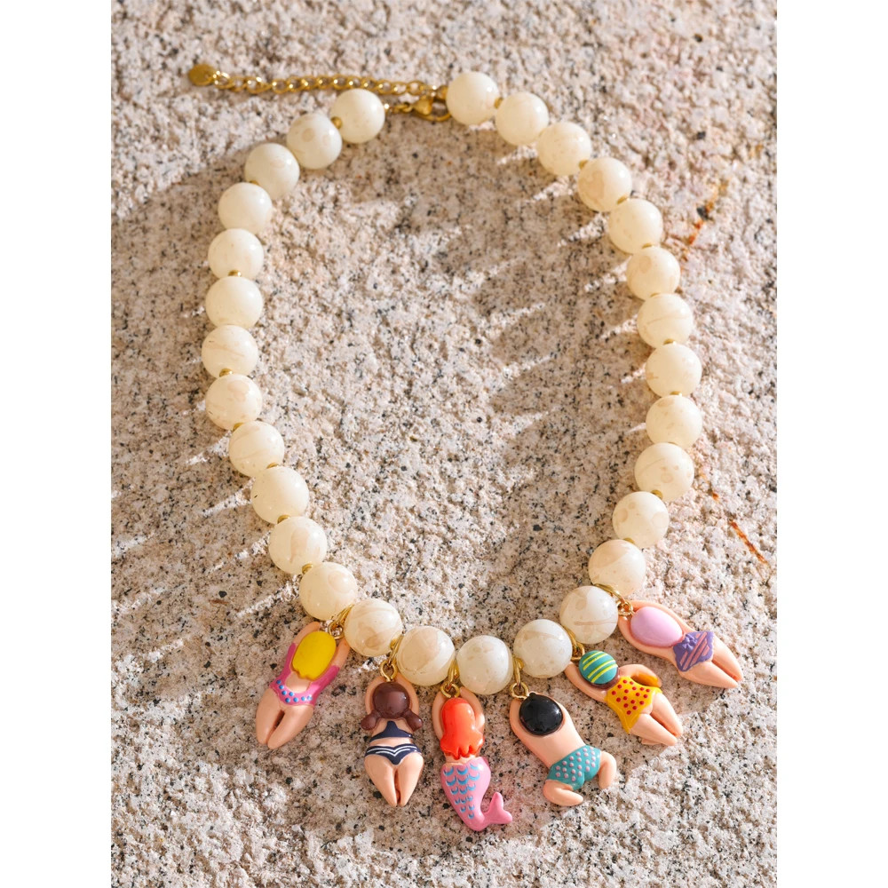 Unique Handmade Jewelry Imitation Stone Beads Chain Doll Drop Summer Necklace
