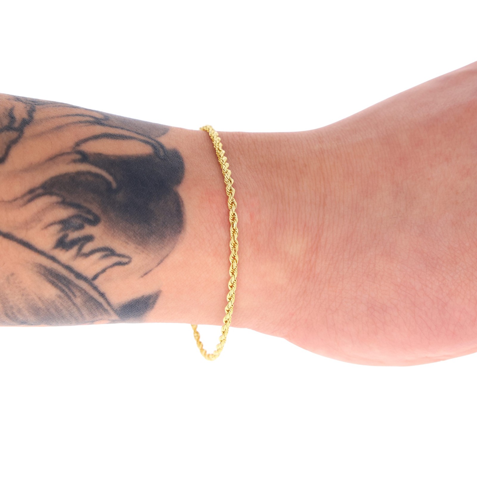 10K Yellow Gold 2mm Italian Diamond Cut Rope Chain Bracelet or Anklet 7″ 8″ 9″