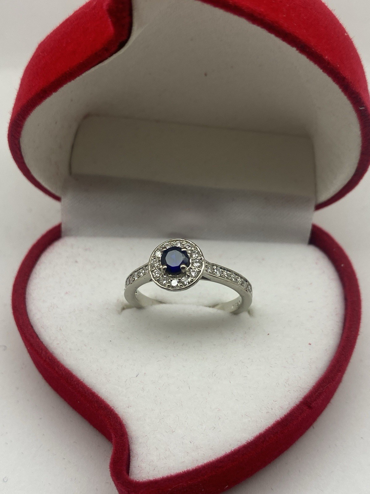 14k White Gold 0.36ct Lab Grown Diamond & 0.25 Ct Blue Sapphire Cocktail Ring