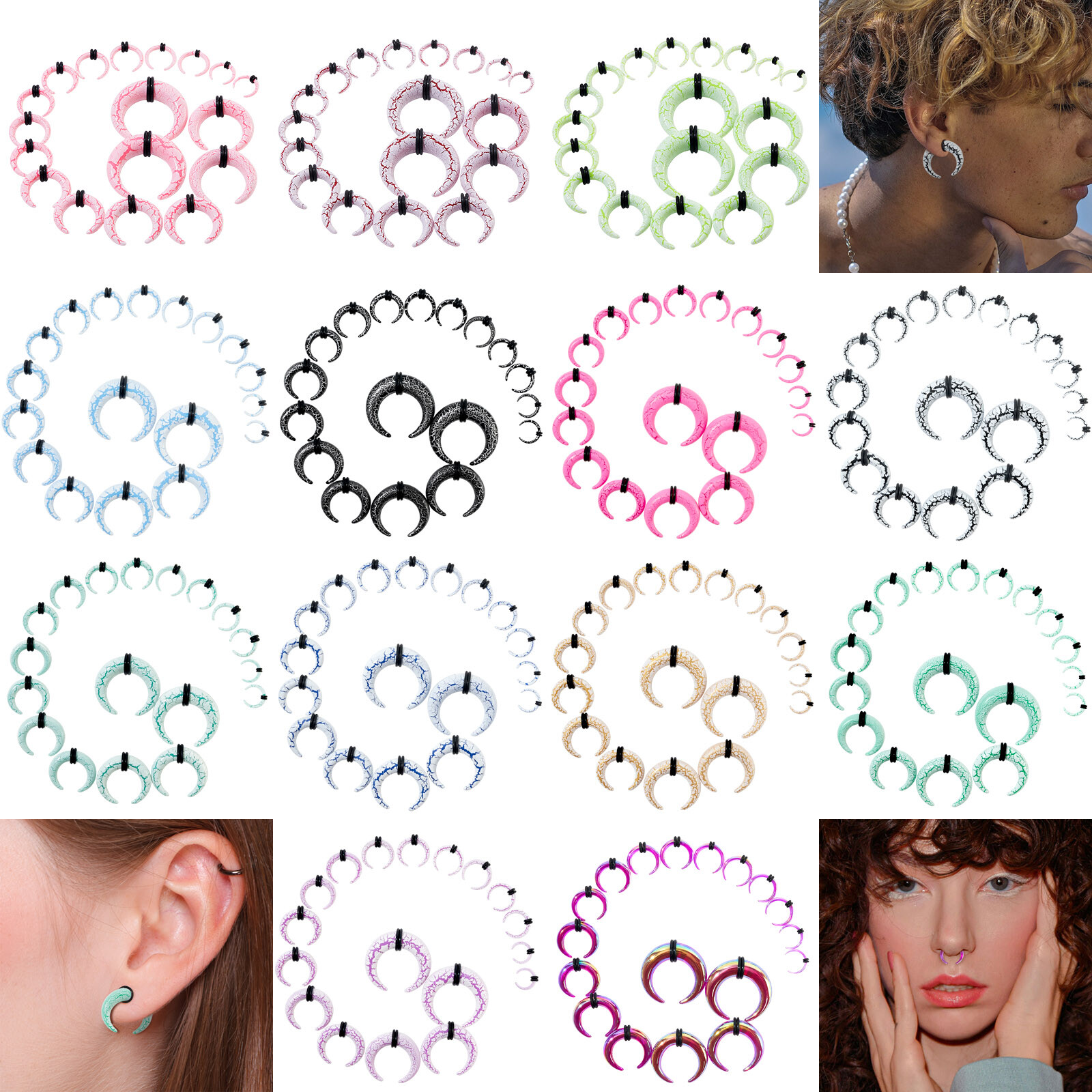18Pcs Septum Stretching Kit 14G-00G Pincher Nose Ring Piercing Ear Tapers Gauges