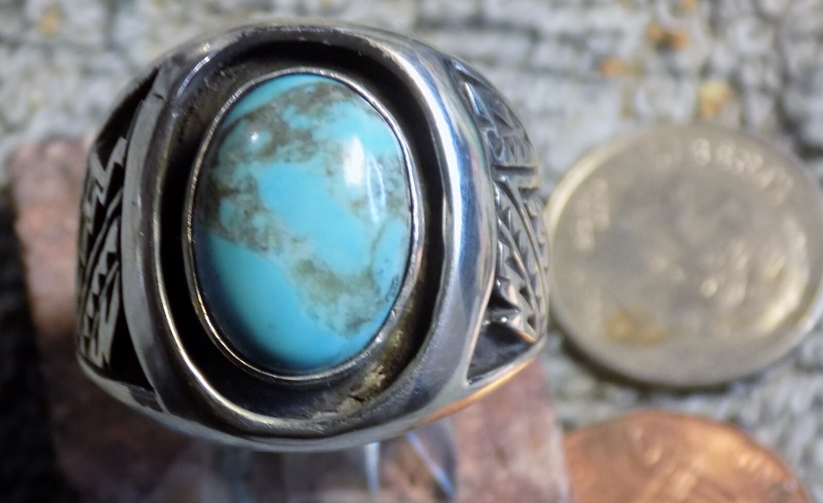 New Sterling Silver Kingman Turquoise Mens Ring Navajo Size 11 1/2