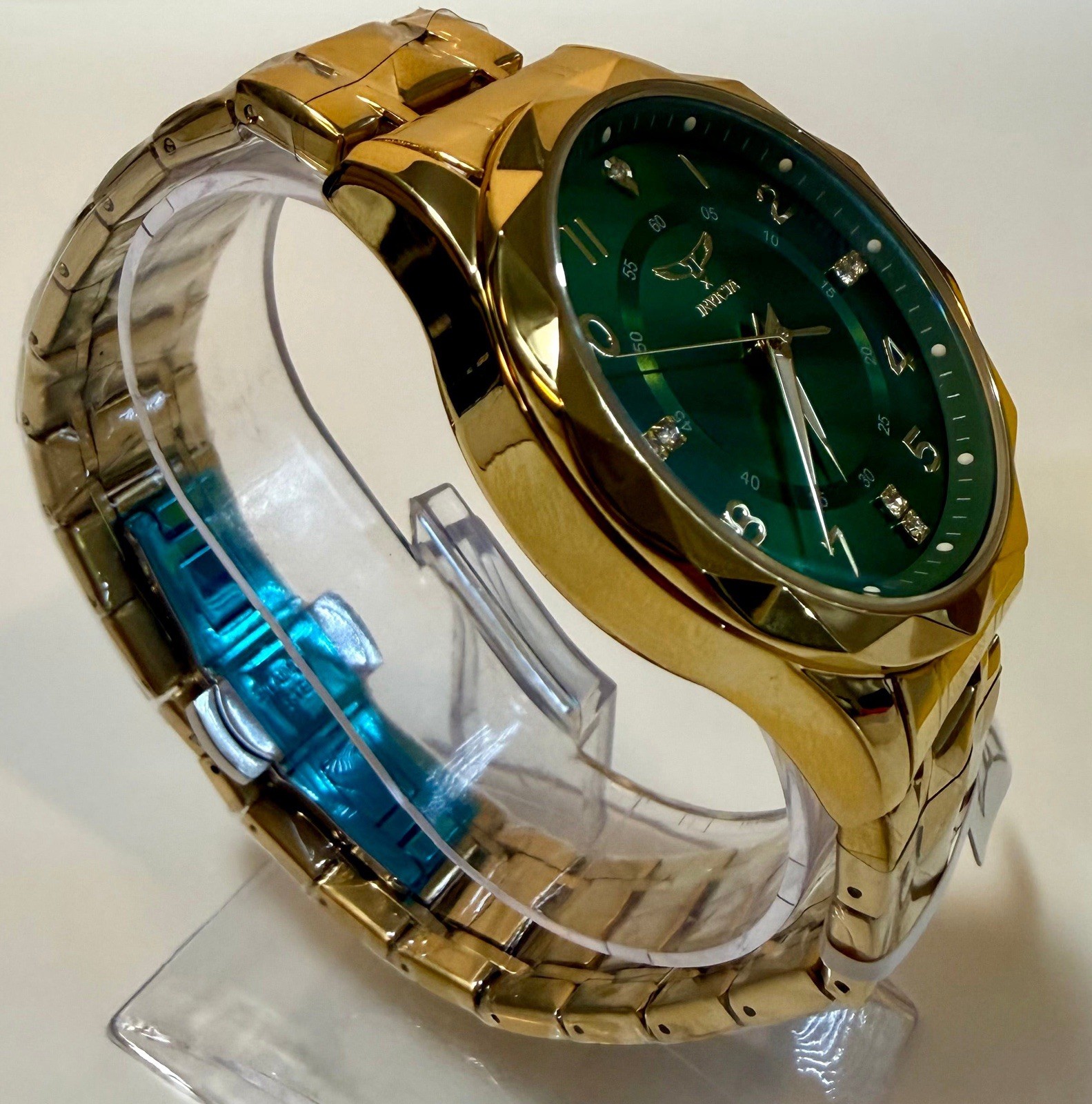Invicta Specialty 41mm Gold Plated Green Dial Crystal Accents Mens Watch 69021