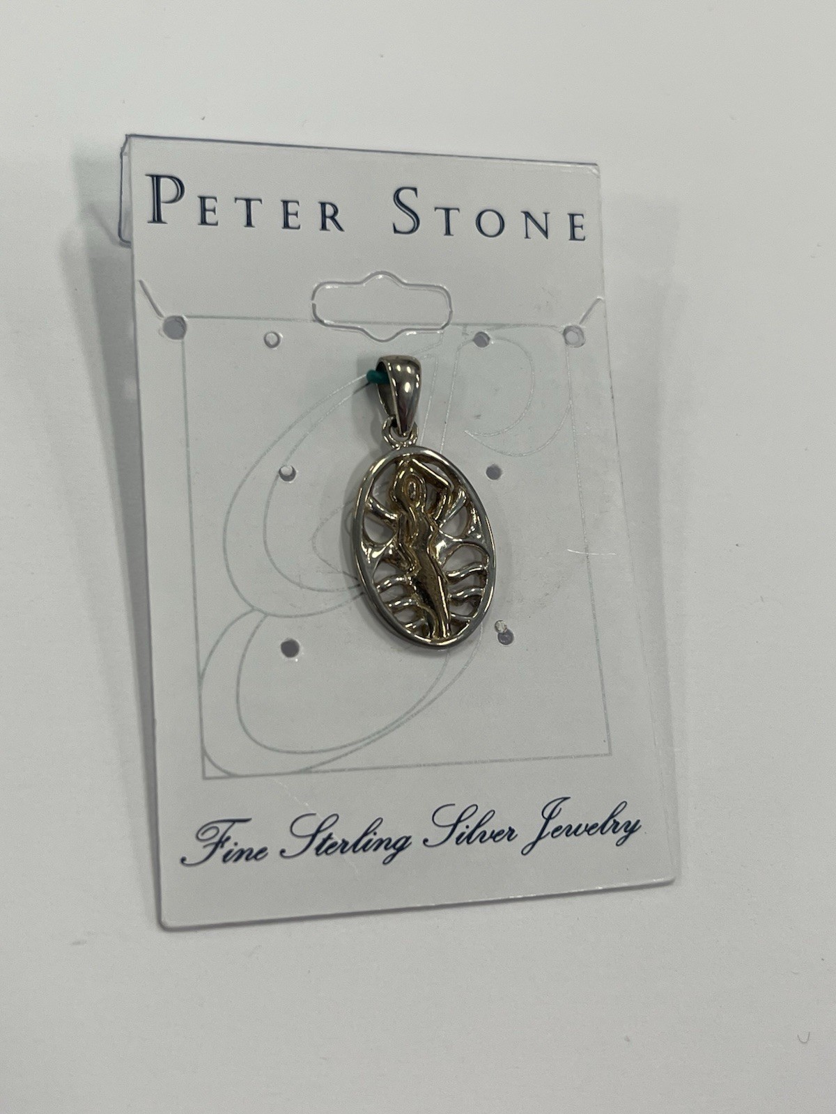 Peter Stone 925 Vintage Nile River Goddess Silver & 14k Gold Inlay Pendant