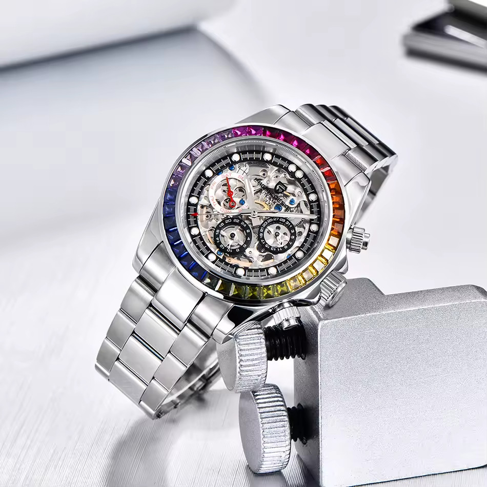 🔥USA🔥PAGANI DESIGN PD-1653 Automatic Watch, Rainbow Circle, Skeleton Oyster
