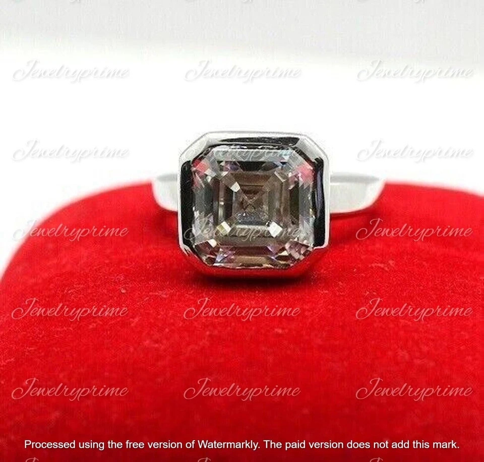 3Ct Asscher Cut Lab Created Diamond Women Engagement Ring 14K White Gold Plated