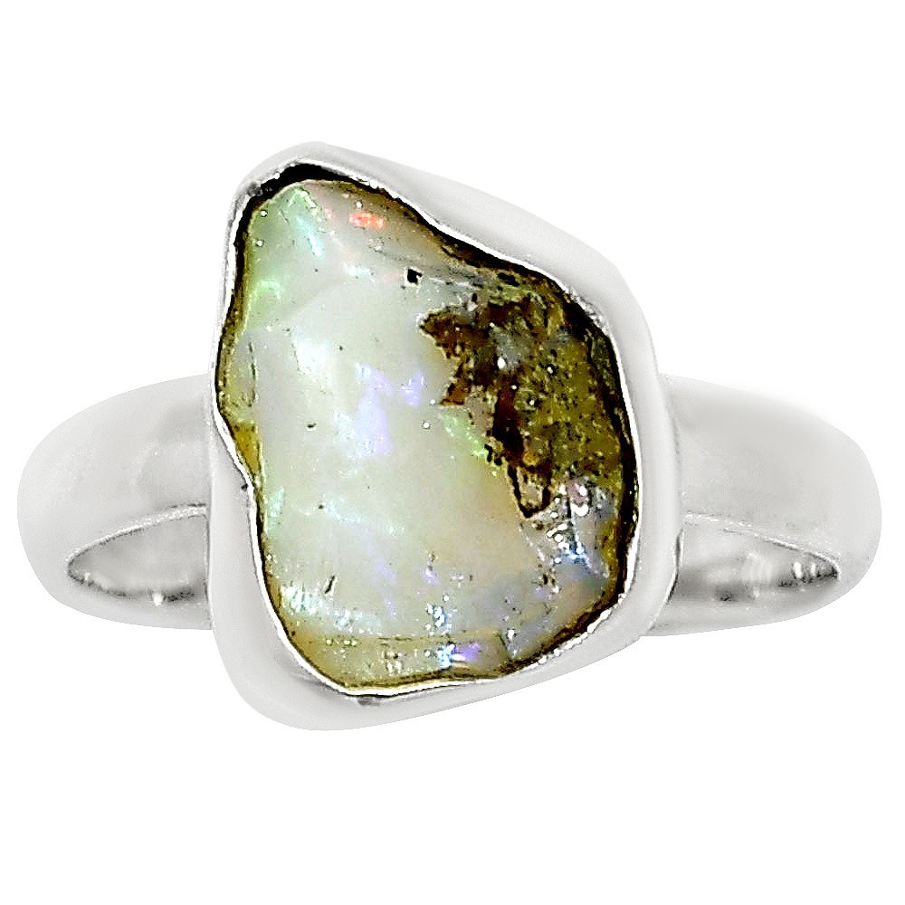 Natural Ethiopian Opal Rough 925 Sterling Silver Ring s.8 Jewelry R-1001