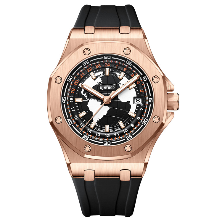 Men’s Full Automatic Mechanical Octagon Watch 12/24Hours 3 Hands Date 3Atm 3 Col