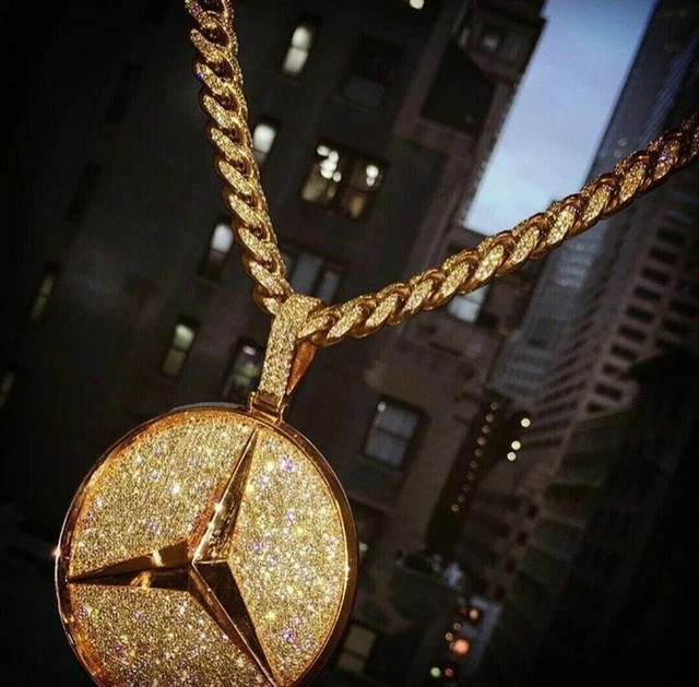 3CT Round Cut Lab Created Diamond Mercedes-Benz Pendant 14k Yellow Gold Plated