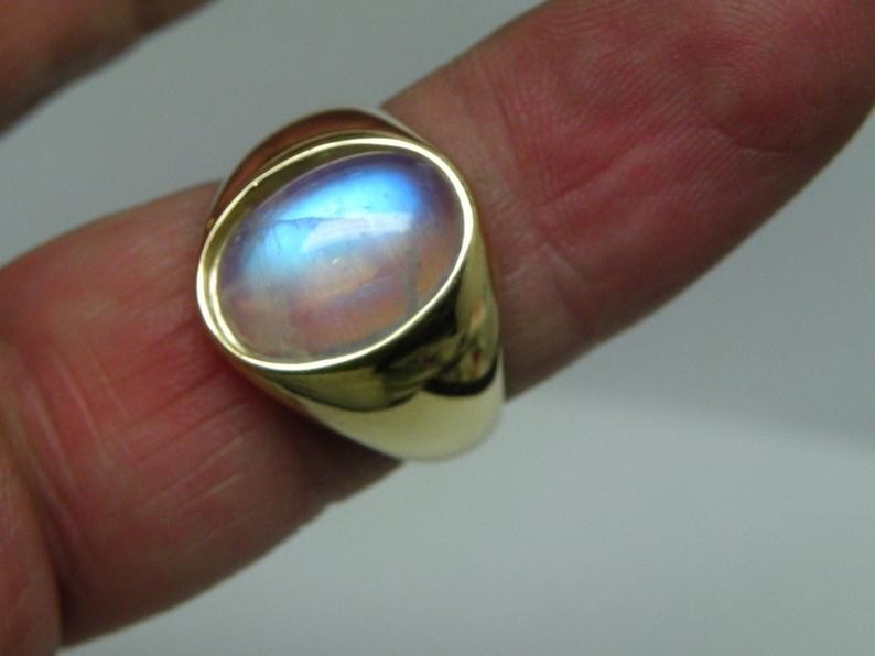Solid 925 Sterling Silver Natural Rainbow Moonstone Gemstone Men’s Unisex Ring