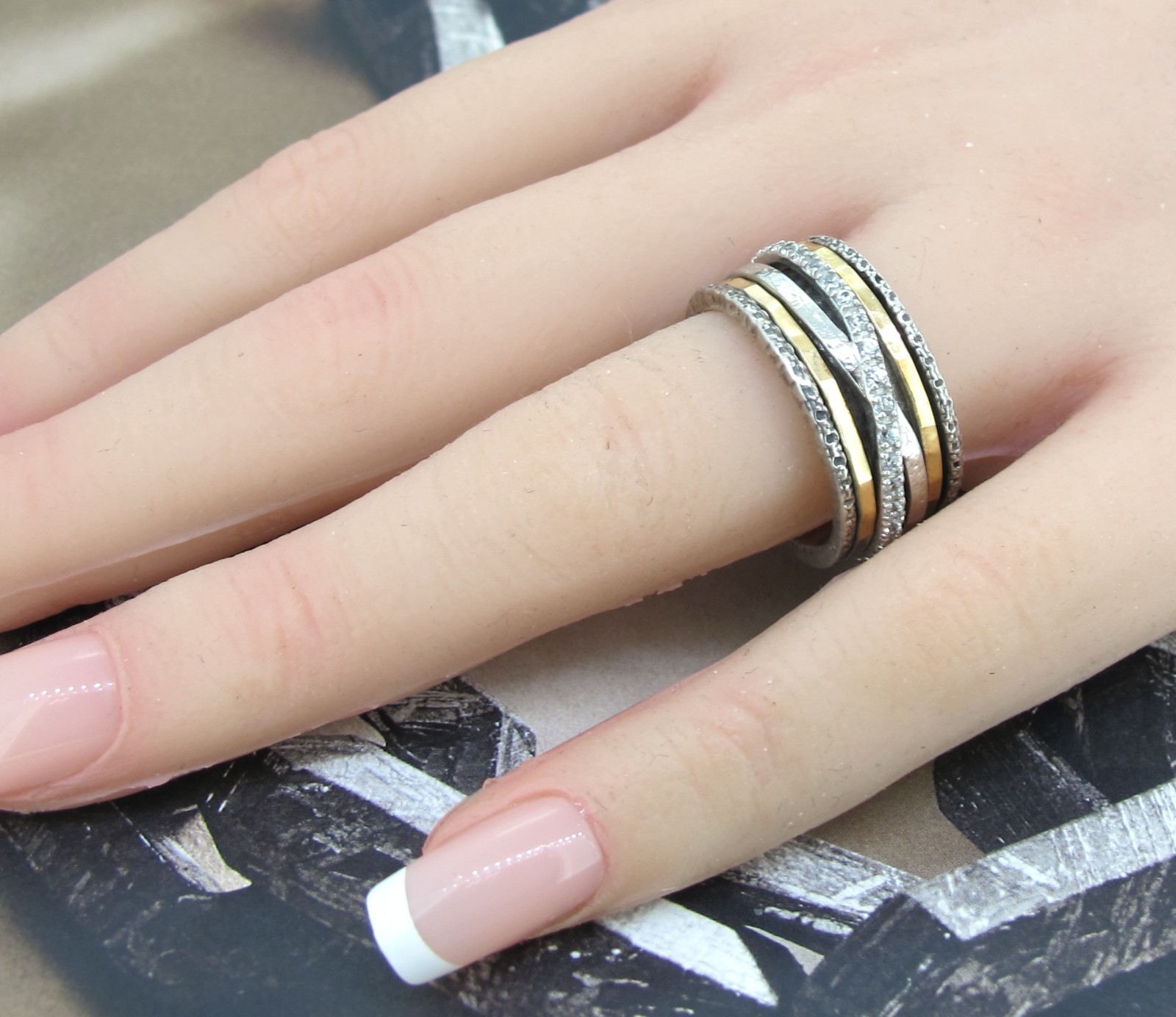 PZ Paz Creations 925 Silver & 14k Yellow Gold Diamonds Israel Movable Band 8