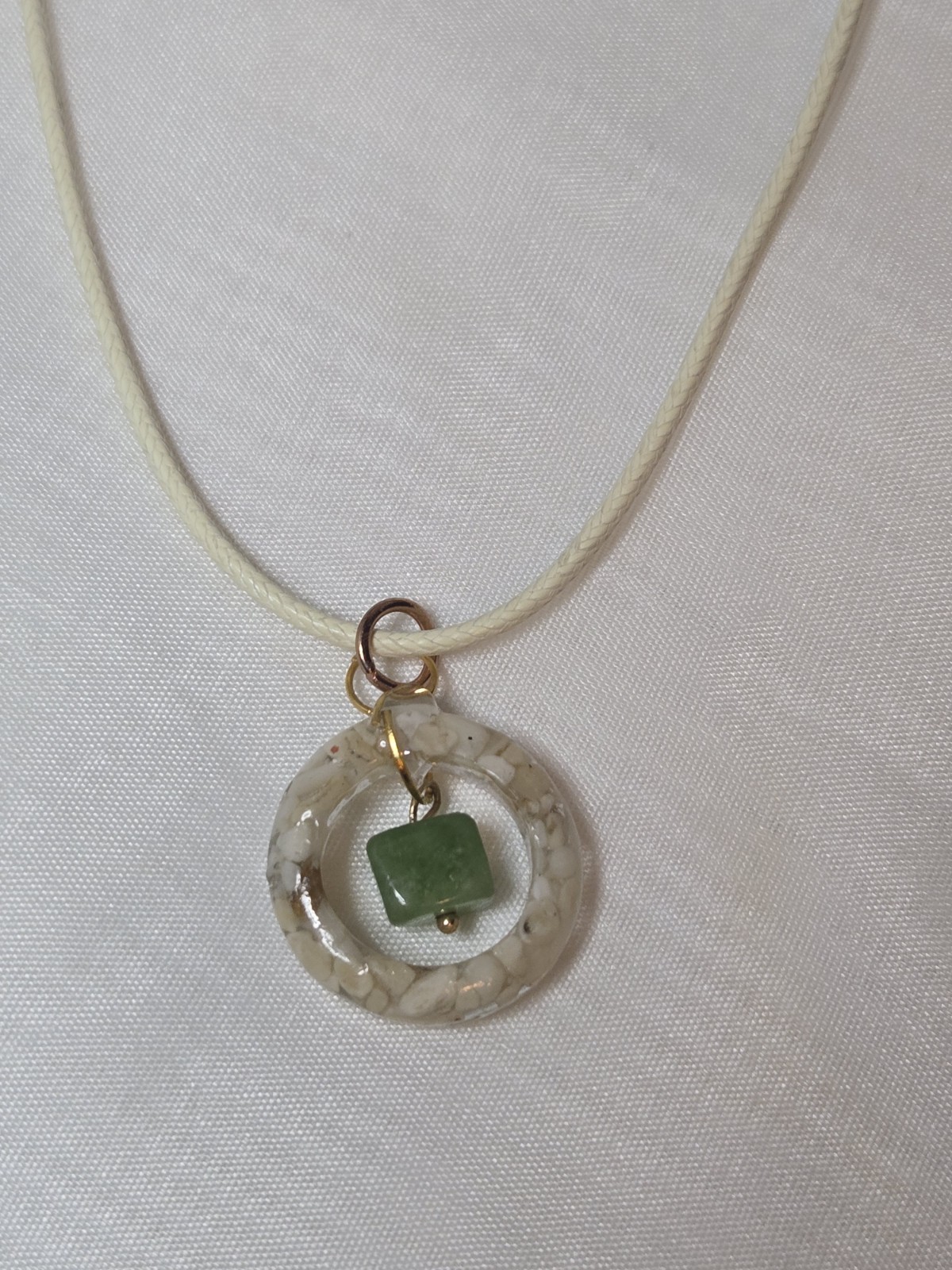 Handmade Raw Peridot & White Coral Resin Necklace August Birthstone Gemstone