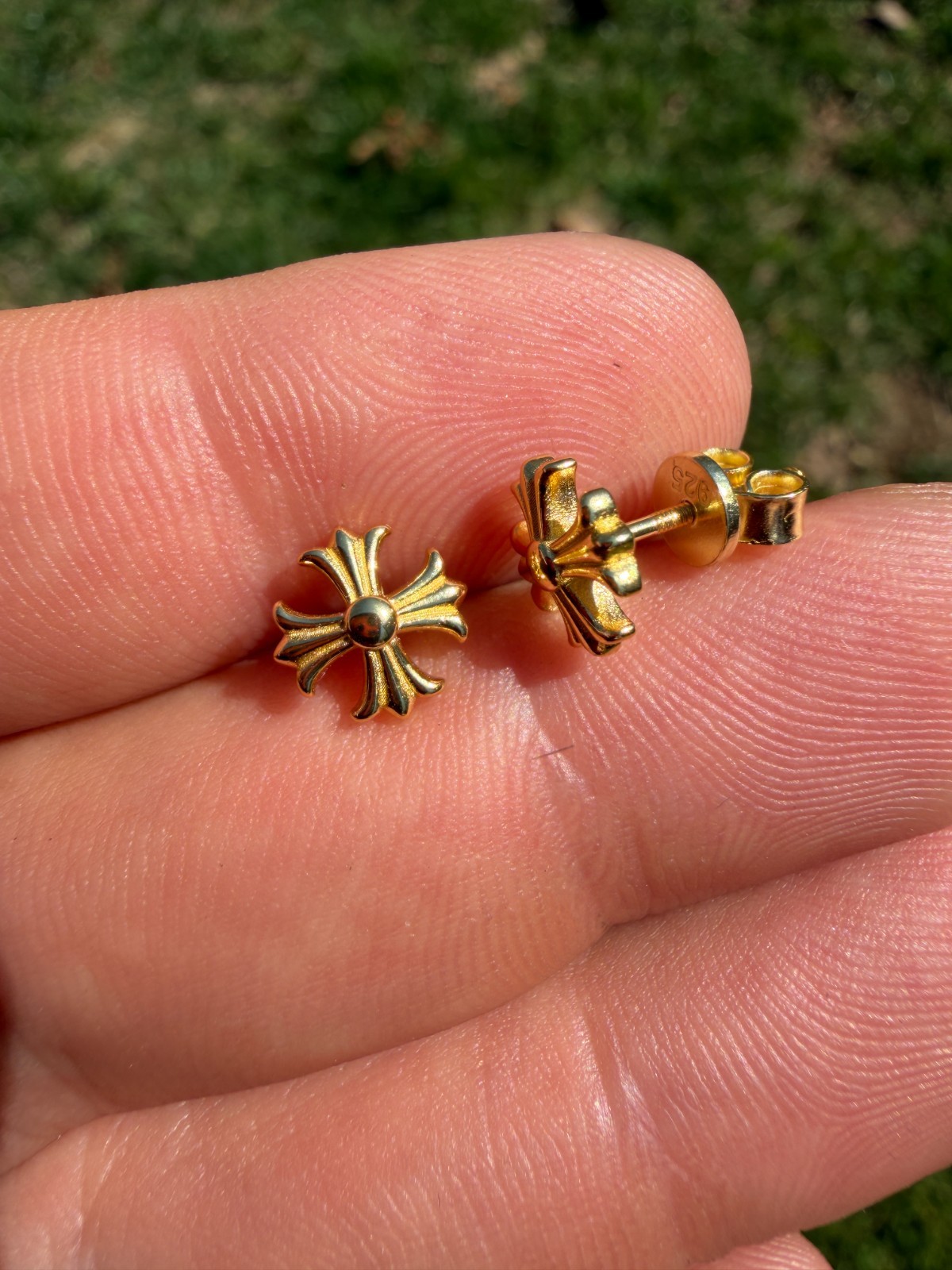Real 14k Gold Over Solid 925 Silver Men Hearts Chrome Star Earrings Plain Studs