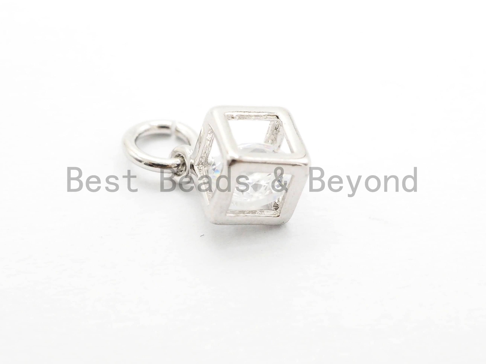 2pcs CZ Micro Pave Square Cubic Shape Pendant/Charm,Clear Cubic Zirconia Charm,