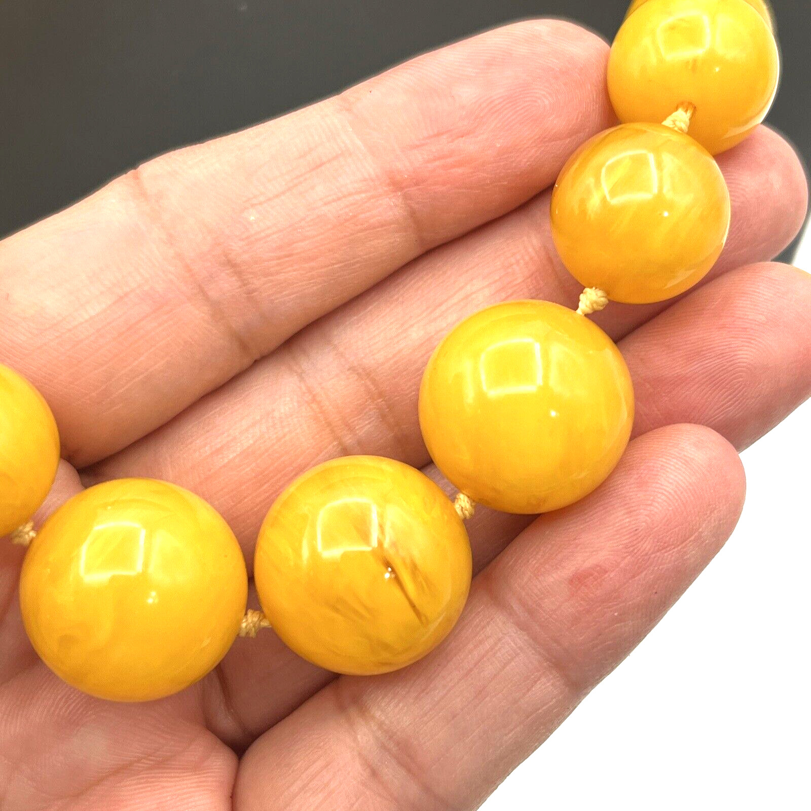 Vintage Egg Yolk Bakelite Beaded Graduated Necklace and Clip Earrings Set