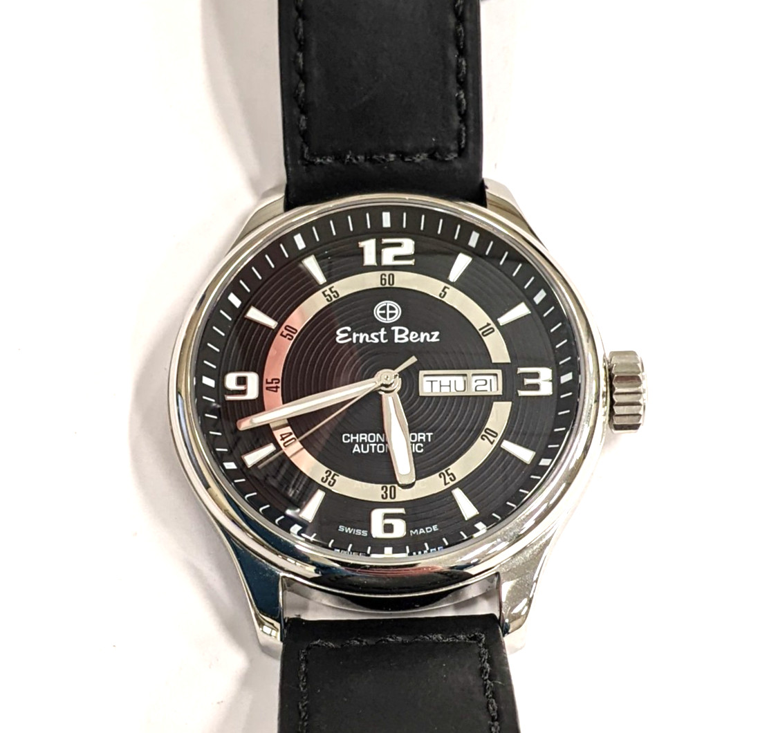 Ernst Benz Chronosport Watch Black Dial 47mm Automatic Retail: $3,125 Used