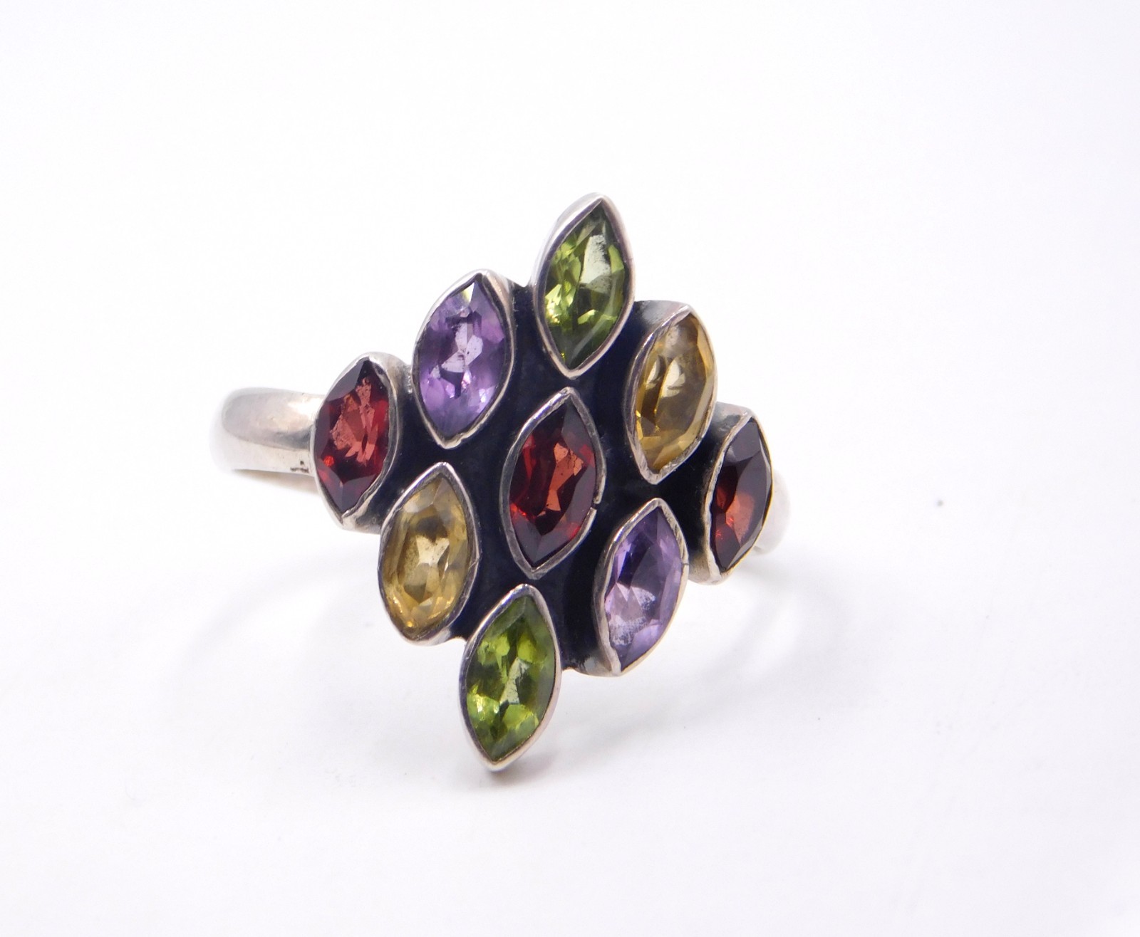 4.40 Gm 925 Sterling Silver Natural Multi Cut Gemstone Handmade Ring Size 10″
