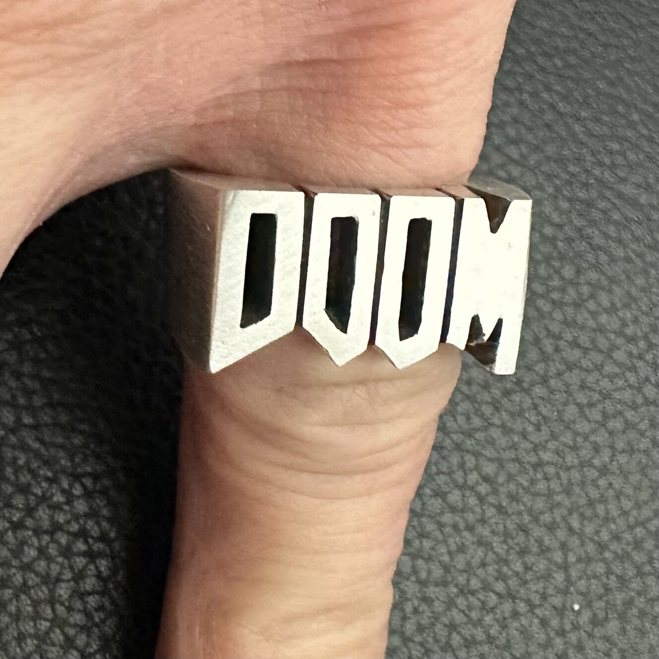 MJG STERLING SILVER DOOM RING. 23 GRAMS. BIKER. GUITAR PLAYER
