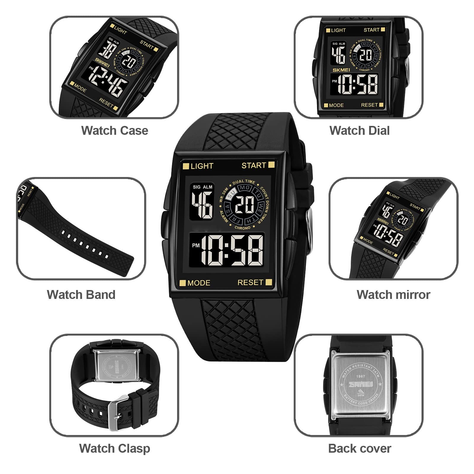 Unisex Digital LED Sports Watch – Waterproof Alarm Bracelet with Backlight, Rubb