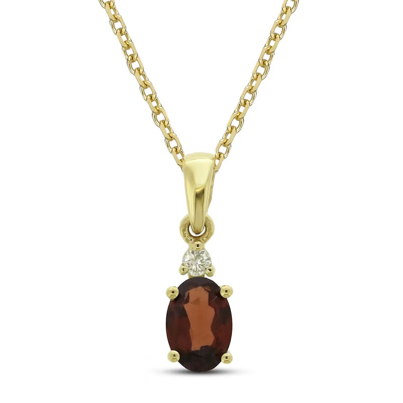 Kay Jewelers Garnet & Diamond Necklace Solid 10K Yellow Gold 2gram Retail $479