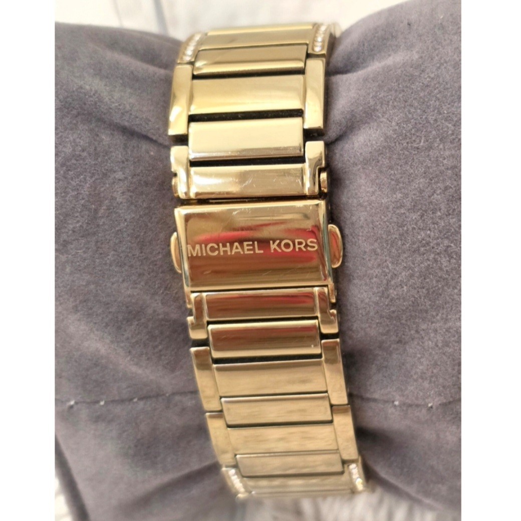 Michael Kors Gold Tone Crystal Pave Mother of Pearl MK Bracelet Watch