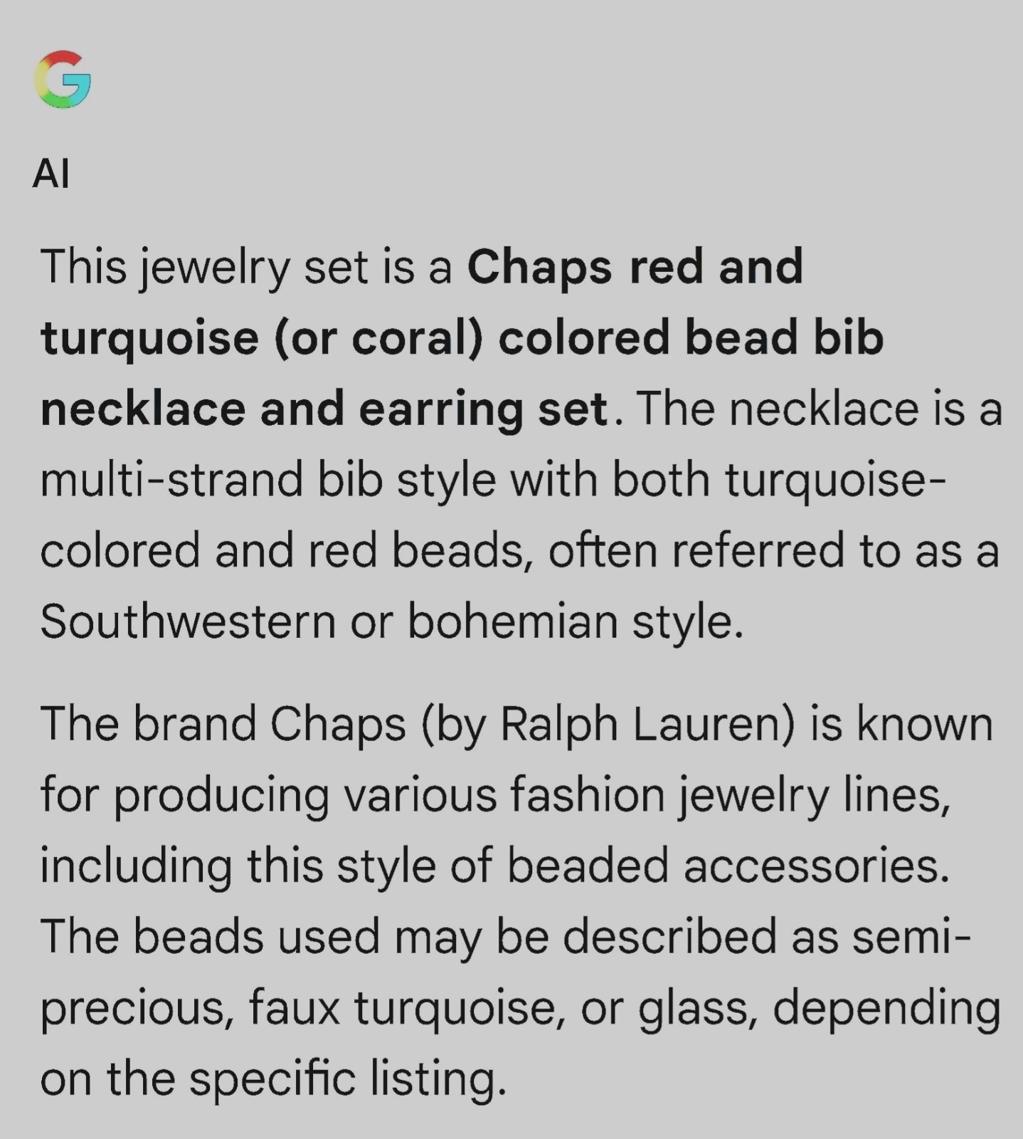 CHAP’S, Ralph Lauren Turquoise Red Silver 10″L Bib Necklace + 1.5″L Earrings Ap4