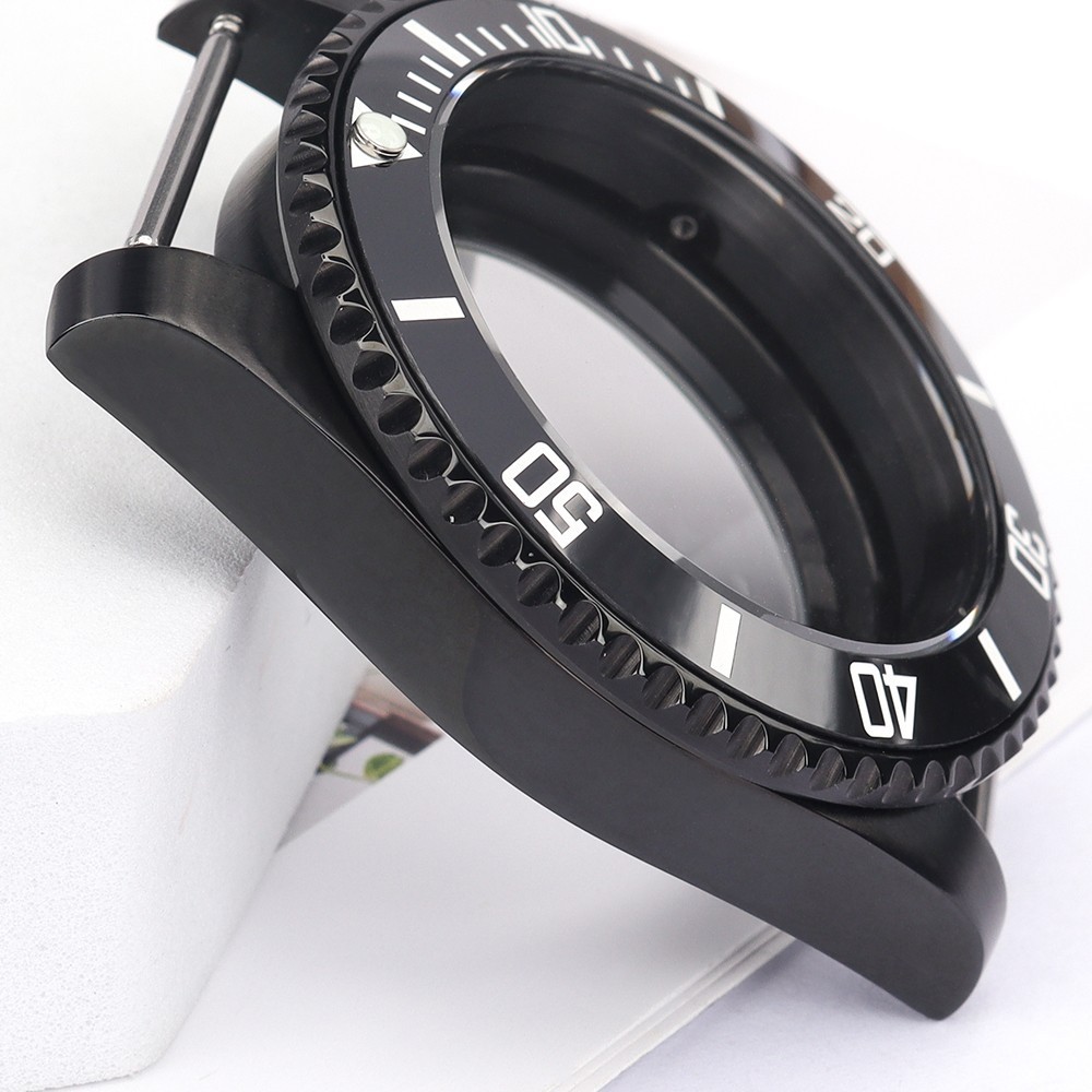 PVD Black Oyster Aviator 40mm Watch Case SUB Bezel Sapphire For Seiko NH35 NH36