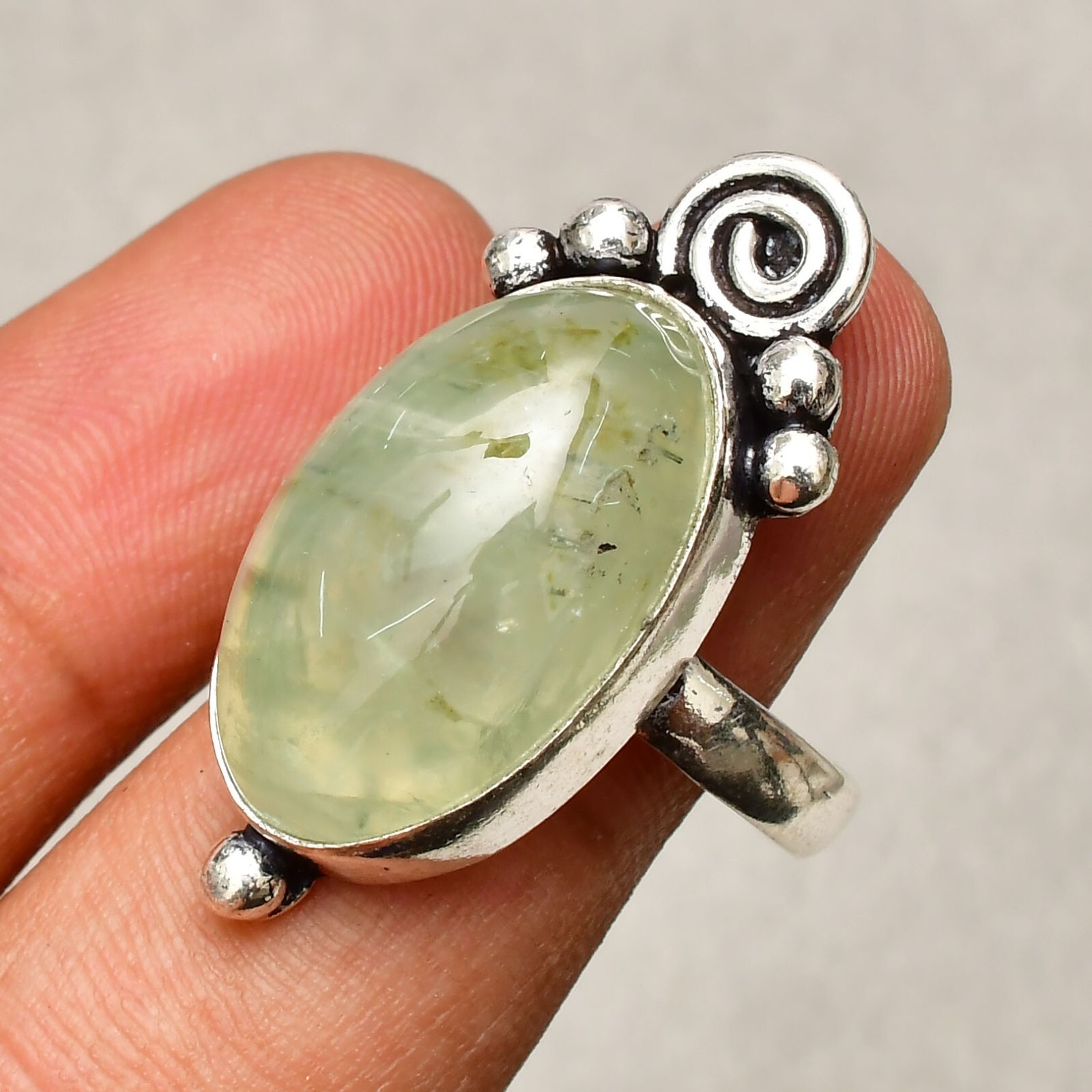 Prehnite Gemstone Handmade 925 Sterling Silver Jewelry Ring Size 9