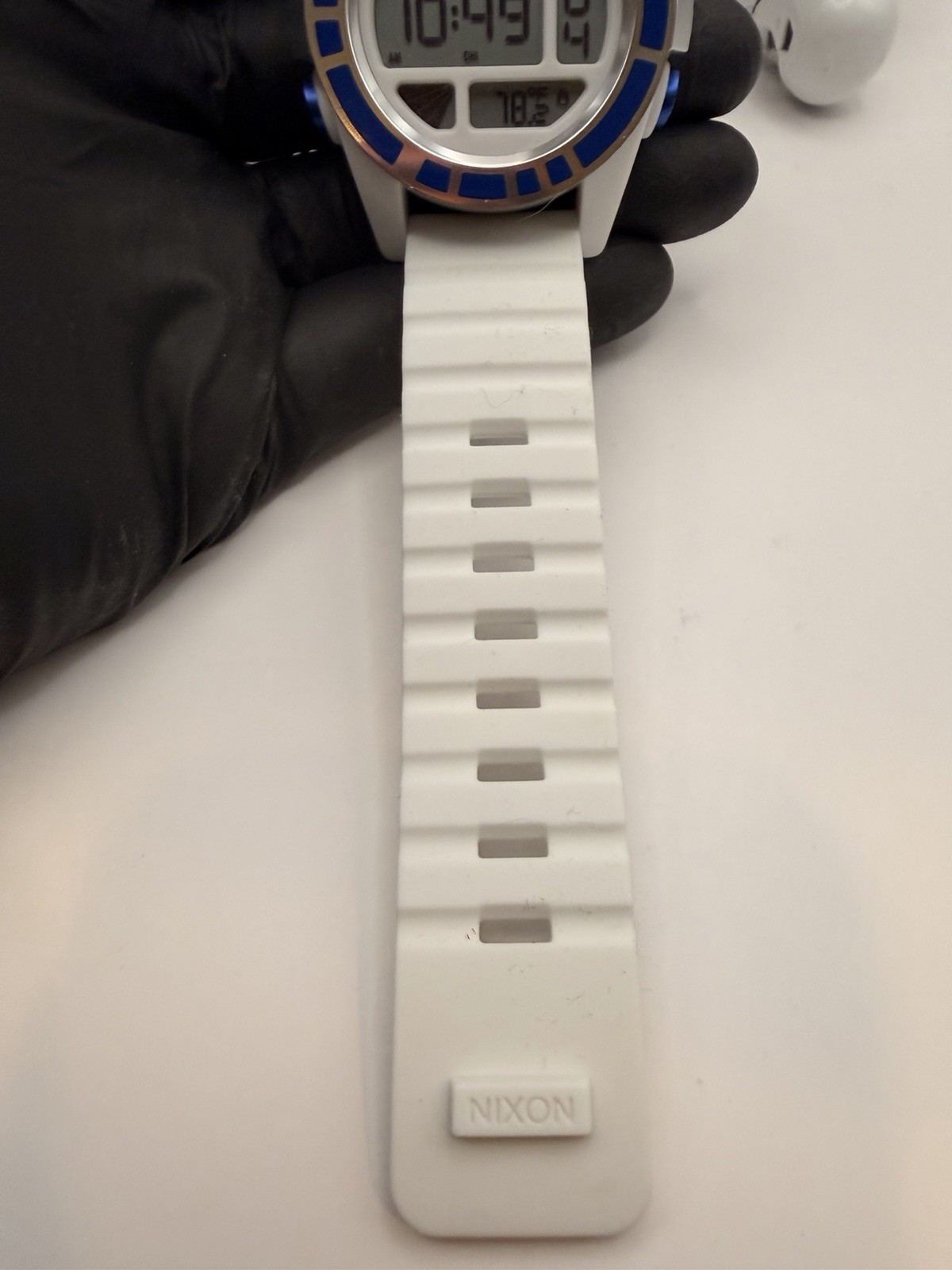 Nixon Star Wars R2-D2 Unit Watch, Featuring a 44mm White Case and a Blue Bezel.