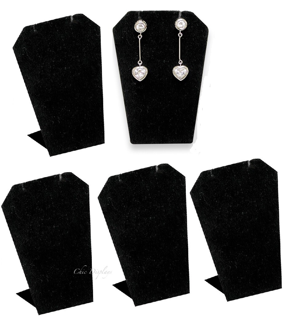 5pc Black Earring Displays Pendant Display Stands Velvet Earring Stands 3 1/4″T