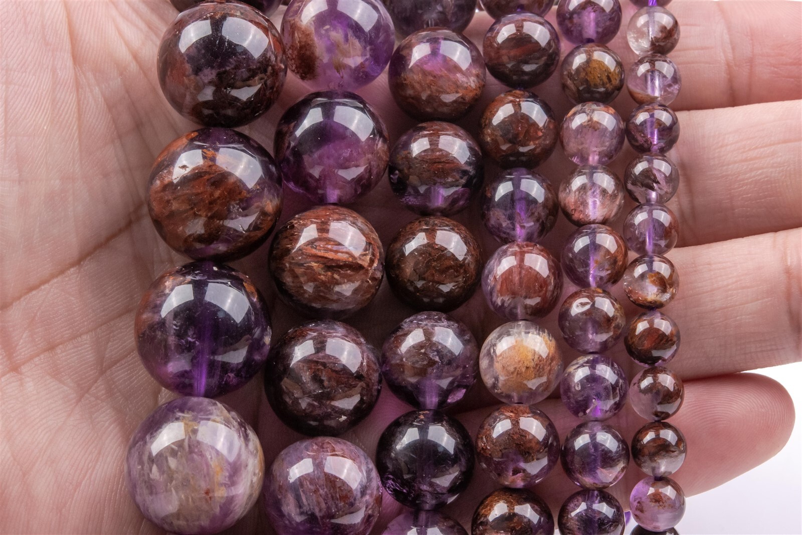 Natural Amethyst Cacoxenite Inclusions Quartz AAA+ Round Beads 8/10/12/16/18MM