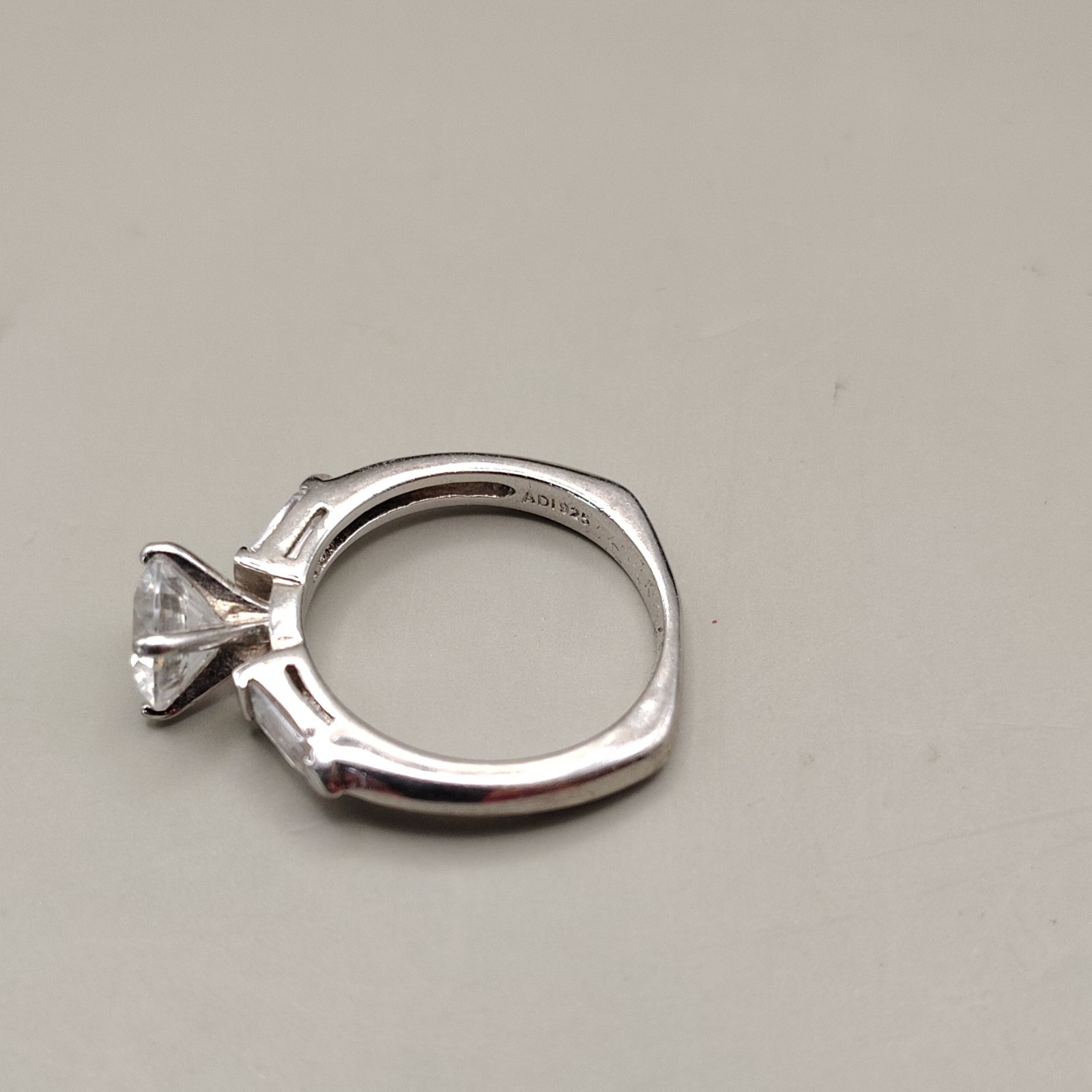 Signed Sterling Round CZ Square Engagement Ring. Size 7, 4.1 Gram