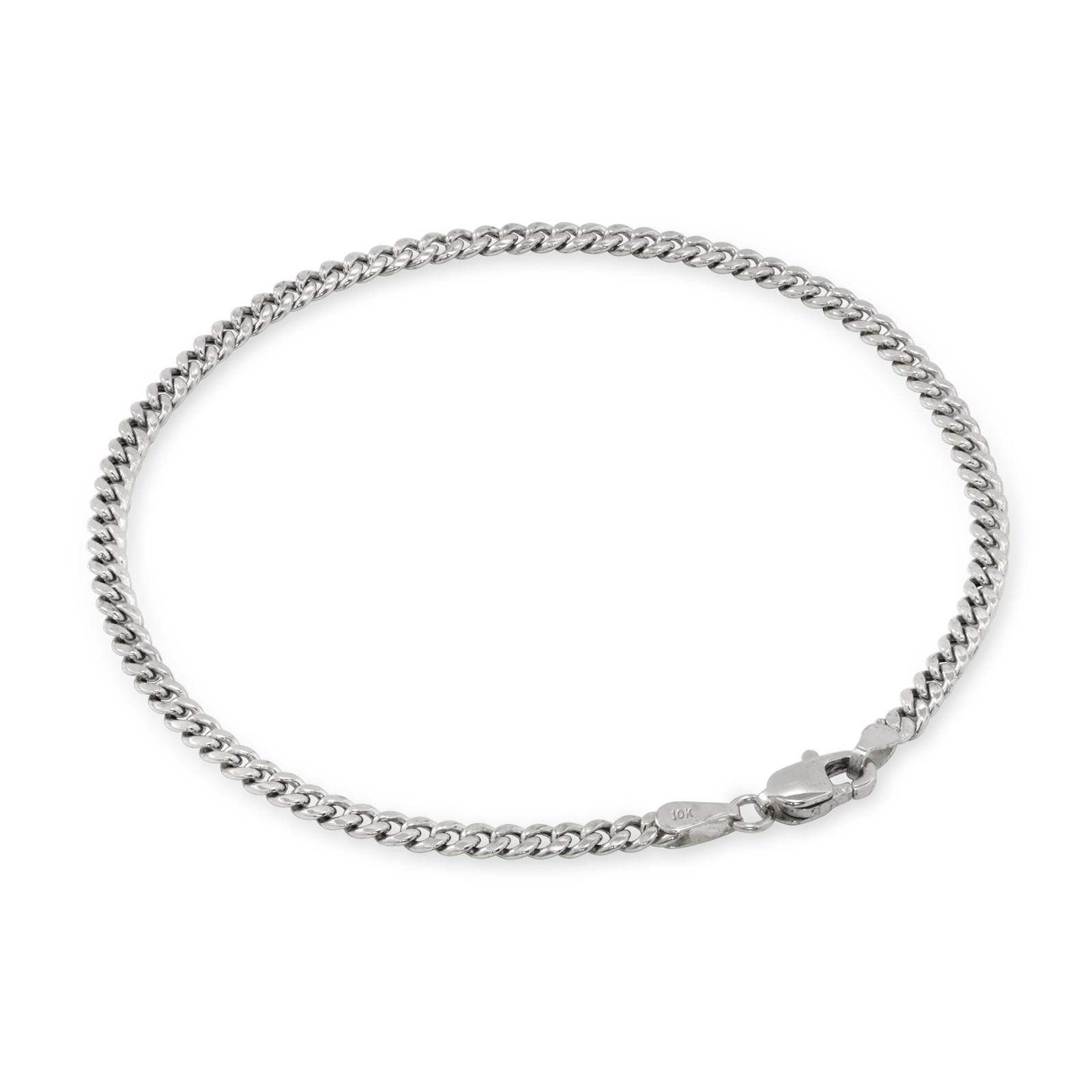 10K White Gold 3mm Miami Cuban Link Chain Bracelet Men Women 7″ 7.5″ 8″ 8.5″ 9″