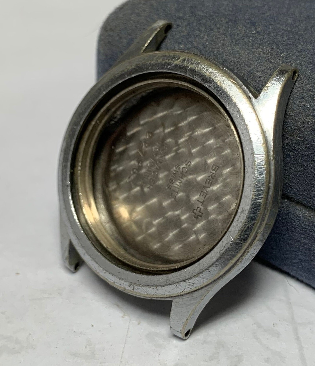 UNUSUAL 1943 Schmitz Swiss Made 32.4mm 10 ½L Hidden Crown Case Flip Up Bezel !