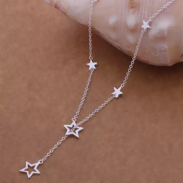 925 Sterling Silver Multi-Star Lariat Y-Shape Charm Pendant Necklace 16″ N174