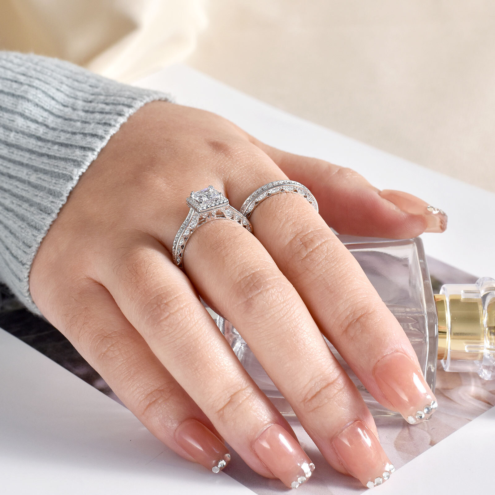 Women 2ct Princess AAAA Cz 925 Sterling Silver Wedding Engagement Ring Set 4-13
