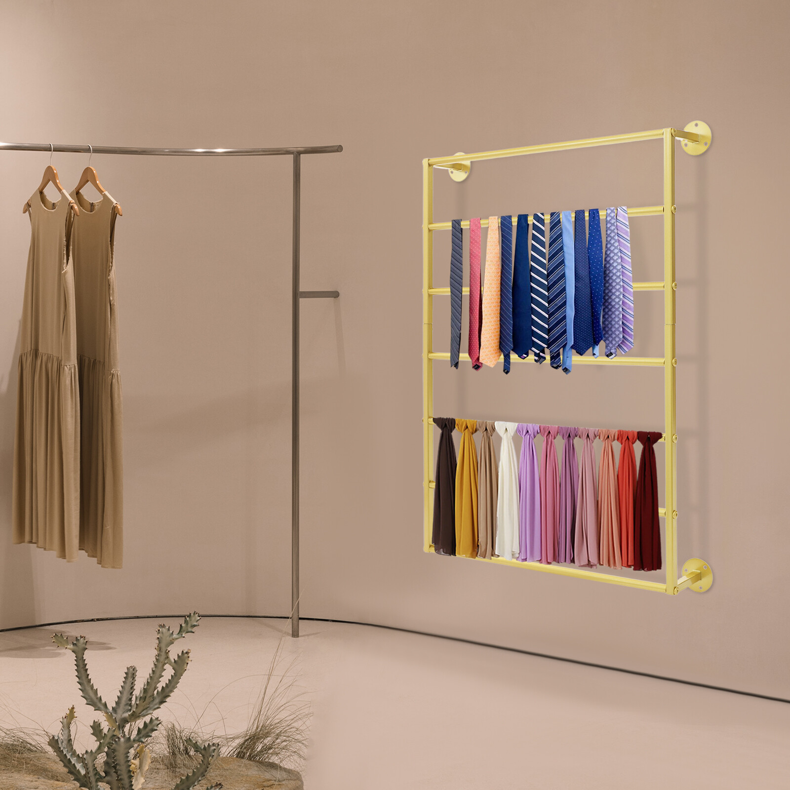 Gold 7-tier Wall Mounted Scarf Rack Display Rack Towel Storage Rack Carbon Steel