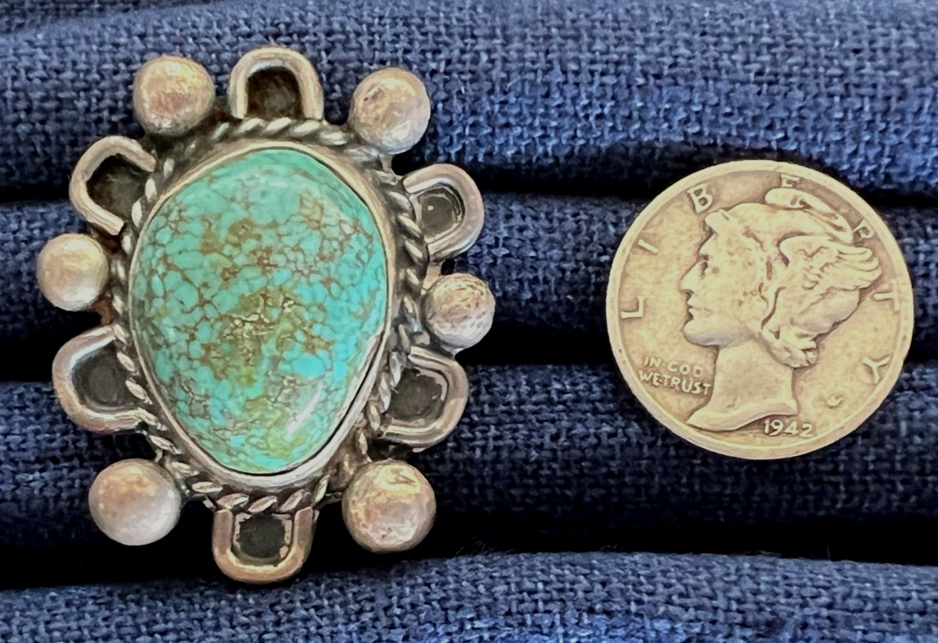 Native American Silver Turquoise Ring Not Signed Size 5