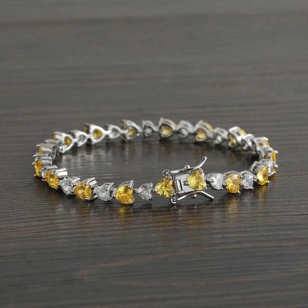 4Ct Heart Cut Lab Created Citrine Women’s Tennis Bracelet 14K White Gold Finish
