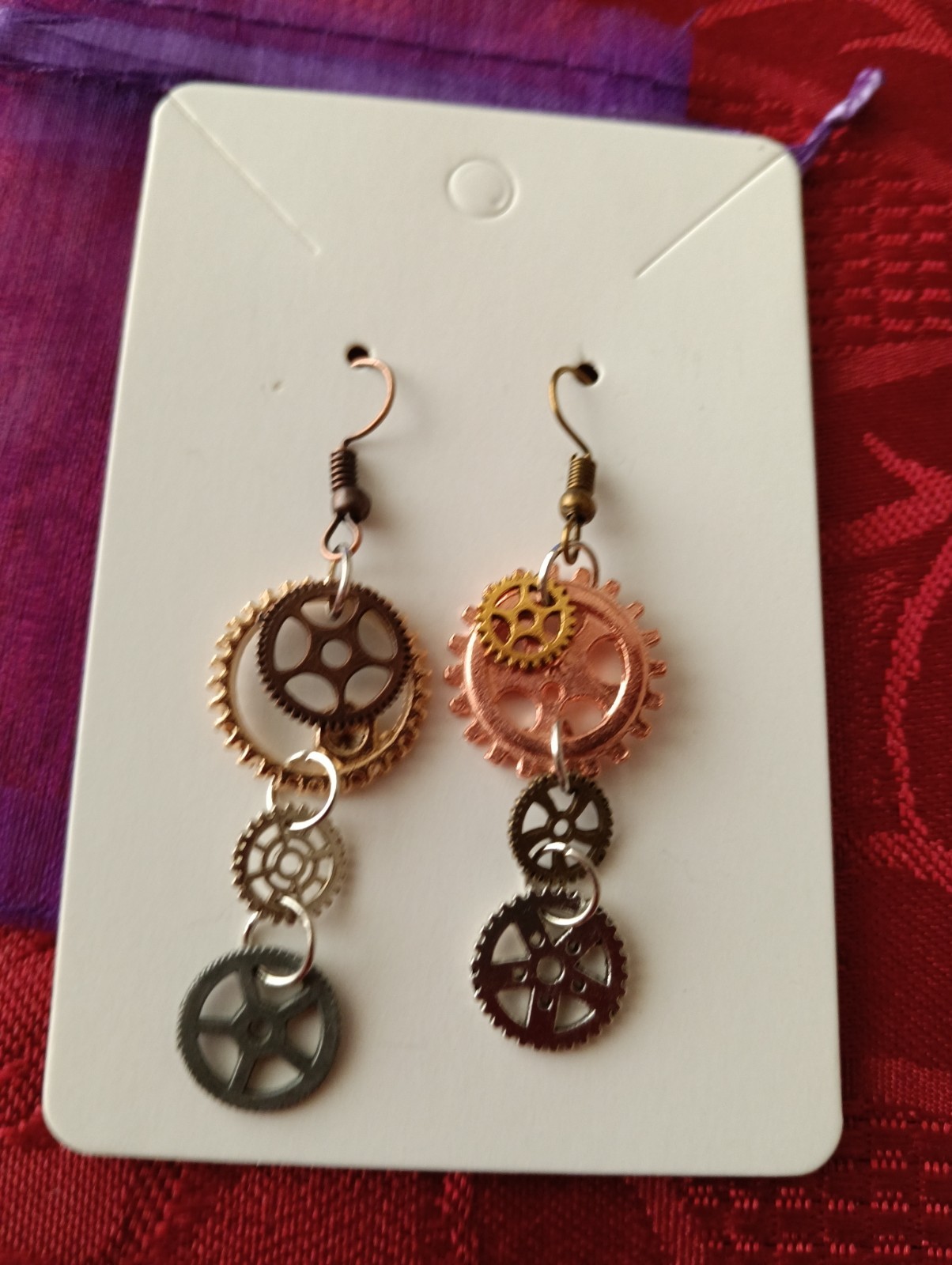 2 x fancy dress Wire Mismatched Handmade Steam Punk Cog Novelty Dangling Earring