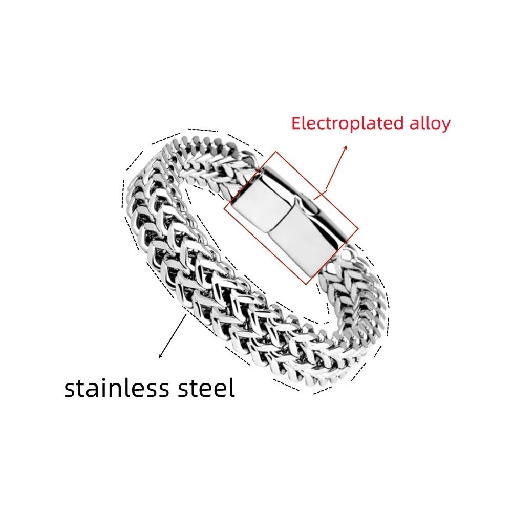 Double Row Stainless Steel Braided Bracelet with Magnetic Alloy Clasp for Men