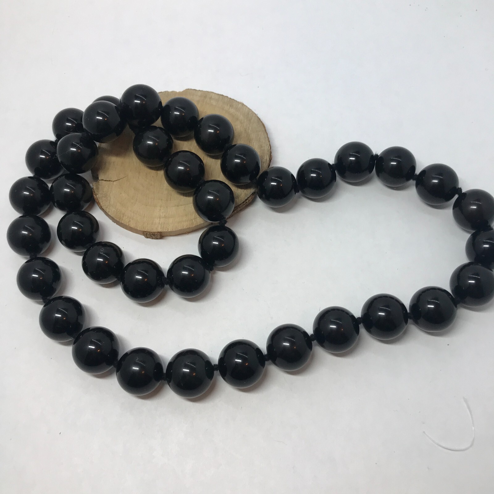 Hand knotted 18mm Black Obsidian beads Necklace, Natural Black Stone Necklace