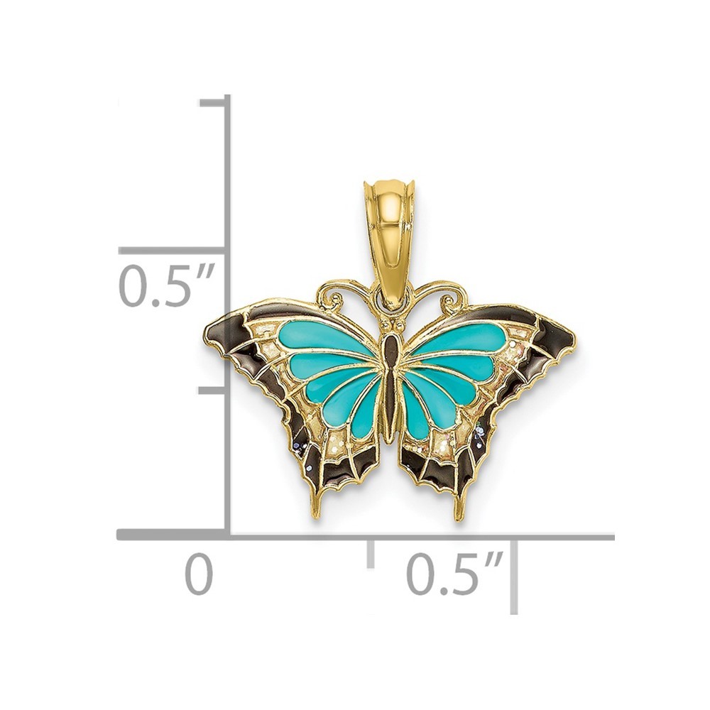 10k Yellow Gold Aqua Enameled Wings Butterfly Charm Pendant 0.64gm L-15.1mm