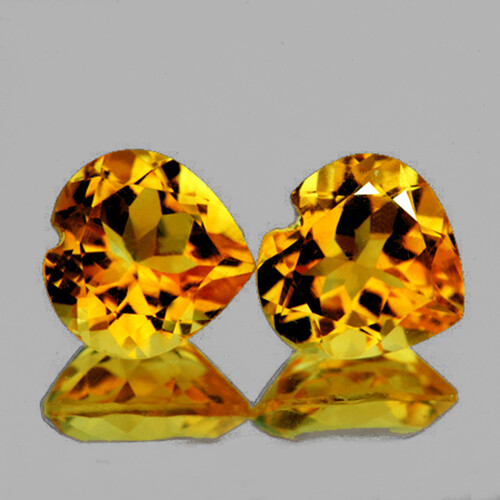 7.00 mm 2 pcs Heart AAA Fire Natural Intense Golden Yellow Citrine (Flawless-VVS